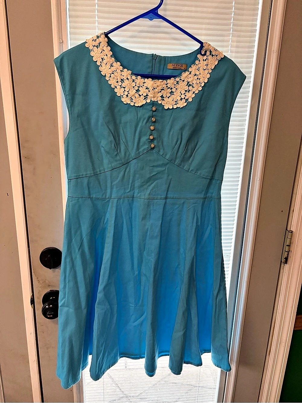 ACEVOG Embroidered Collar Mini Dress in Blue Size XL Like New